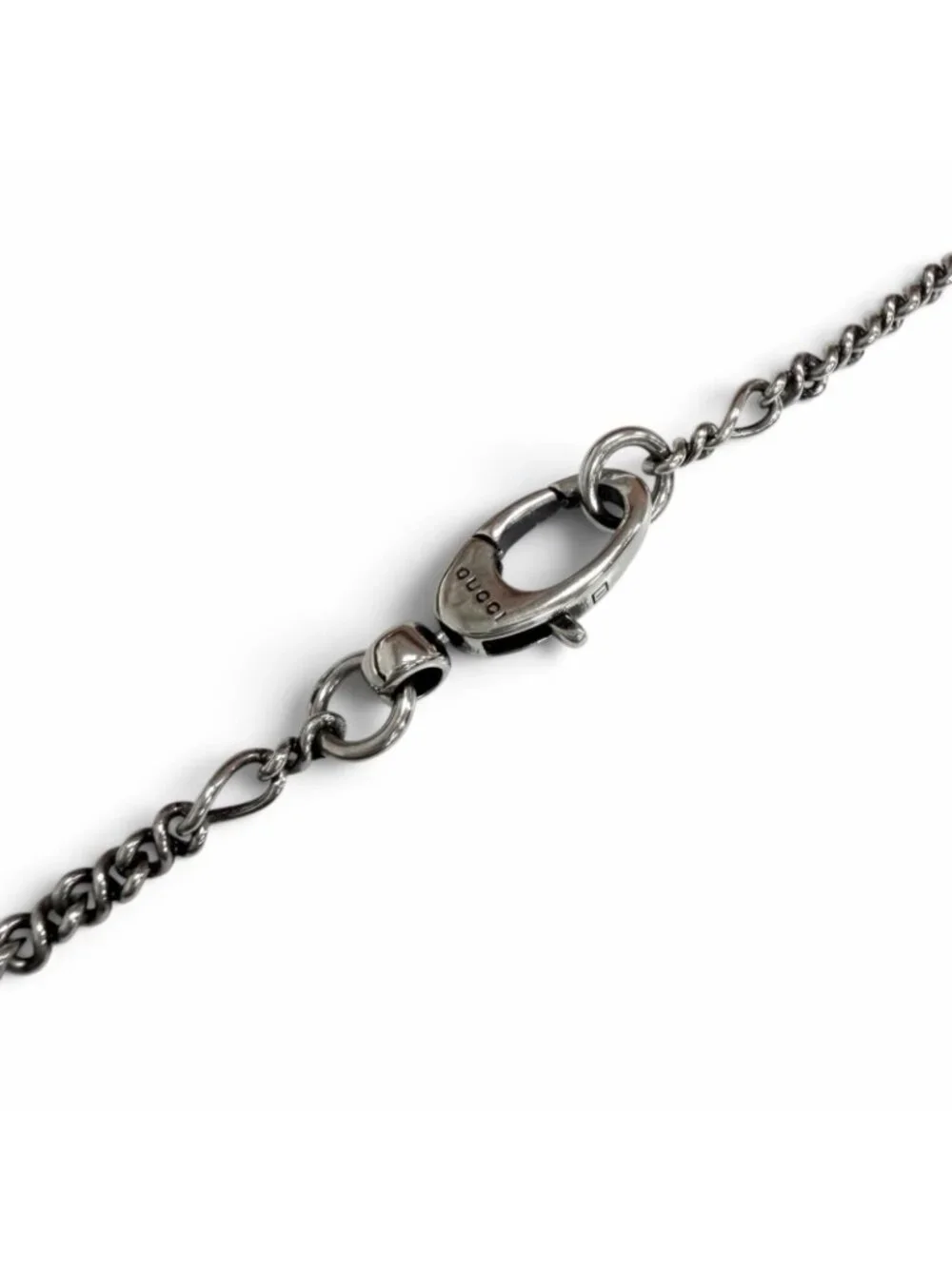 Gucci Lion Head Black Crystal Aged Pendant Silver Necklace
